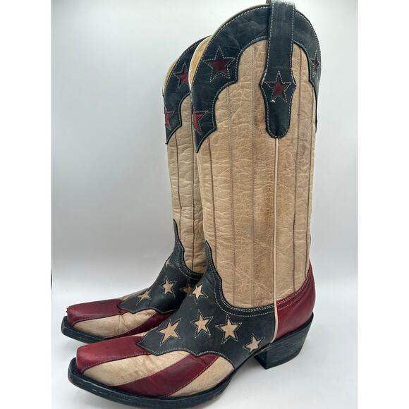 Old Gringo Yippee Ki Yay 13” Western Boots 7  Leather Stars Stripes US Flag - Picture 7 of 13